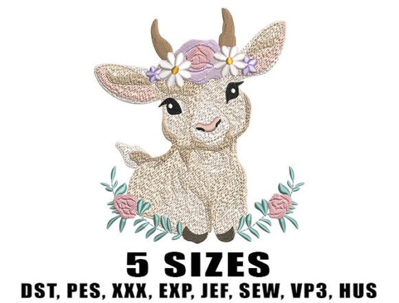 Baby Goat Floral Embroidery Design: A Charming Addition to Your Collection