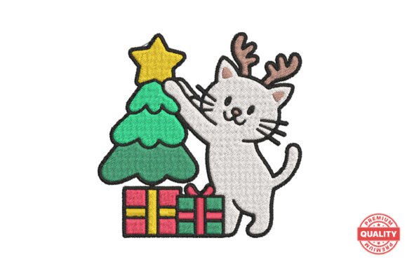 Christmas Cat with Tree Embroidery Patch Review for Boutique Sweatshirts