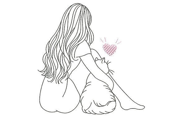Girl and Cat Lover Embroidery Design: A Delicate Addition to Your Collection